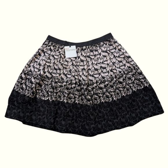 Red Valentino Black & Pink Abstract Floral Print A-Line Skirt EU 46 US 12 NWT - Picture 1 of 8